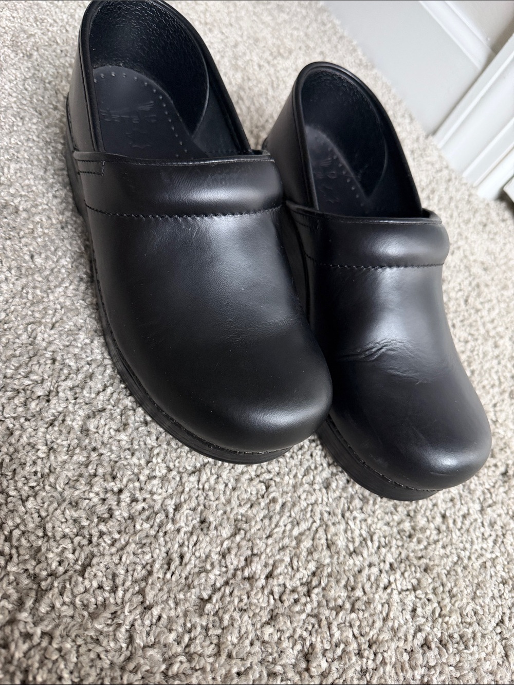 Dansko Black Leather Slip-On Clogs - Picture 2 of 6